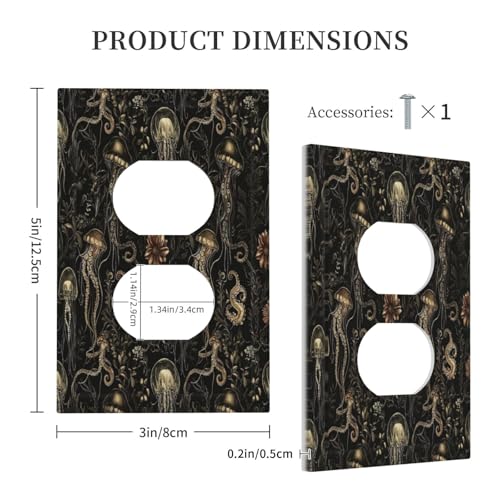 Decorative Outlet Covers Black Gold Jellyfish Squid Deep Sea Creatures 1 Gang Duplex Light Switch Cover Plate Unique Wall Plate Electrical Switch Plate Covers for Bedroom Home Decor