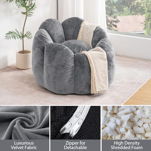 HOMMPA Bean Bag Chair for Adults Comfy Velvet Bean Bag Couch with Back Support Flower Shaped Oversized Sofa for Living Room,Bedroom,Dorm,Grey - image 2