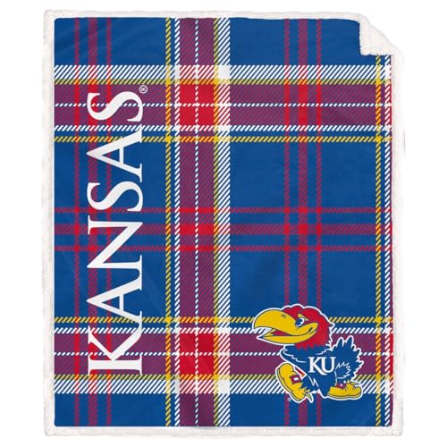 Proformance Home NCAA Kansas Jayhawks Playmaker Plaid Ultra Cozy Sherpa Throw