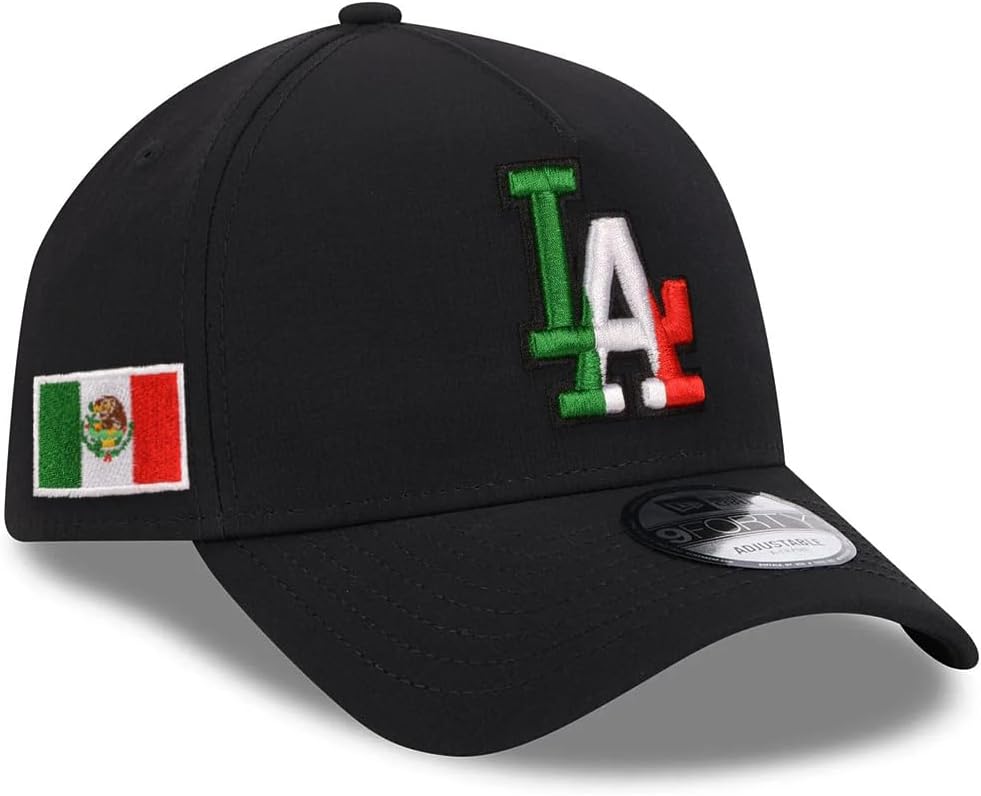 New Era LA Los Angeles Dodgers 9FORTY Mexican Flag Team Mexico Snapback Cap, Adjustable Hat Black