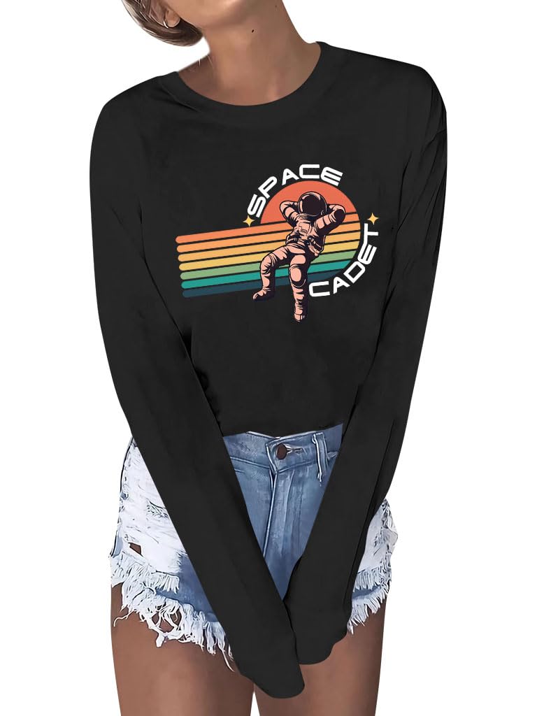 EzcosplayCrew Neck Long Sleeve Letter Printed Shirt Graphic Tee Tops for Women