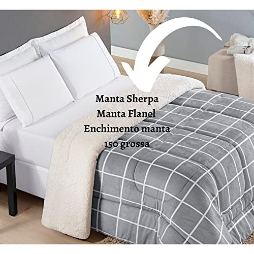 Edredom Queen Coberdrom Sherpa e Flannel Manta 100 Austin Cor:Cinza