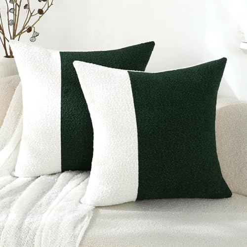 Qanatmz Hunter Green Luxury Decorative Throw Pillow Covers Patchwork Textured