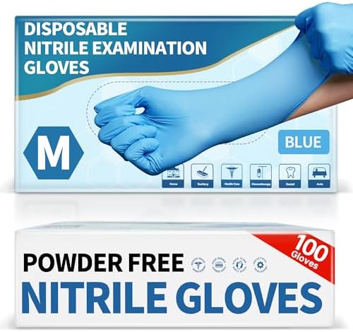 Medical Blue Nitrile Disposable Exam Gloves, 4.5 Mil 100 Pcs Powd...