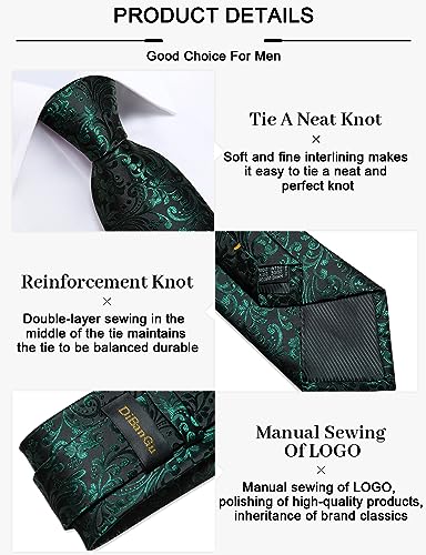 Image of DiBanGu Paisley Ties for Men Silk Necktie and Pocket Square Cufflinks Tie Clip Set Woven Classic Mens Tie for Wedding Party