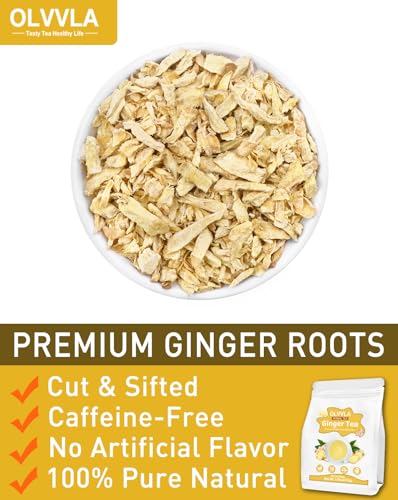 Image of Olvvla - Premium Ginger Tea Bags - 2g X 56 Count - 100% Pure Natural Ginger Root Herbal Tea - Cut & Sifted - Non-GMO - Caffeine-free - Warm & Spicy - Relieve Nausea & Support Digestion
