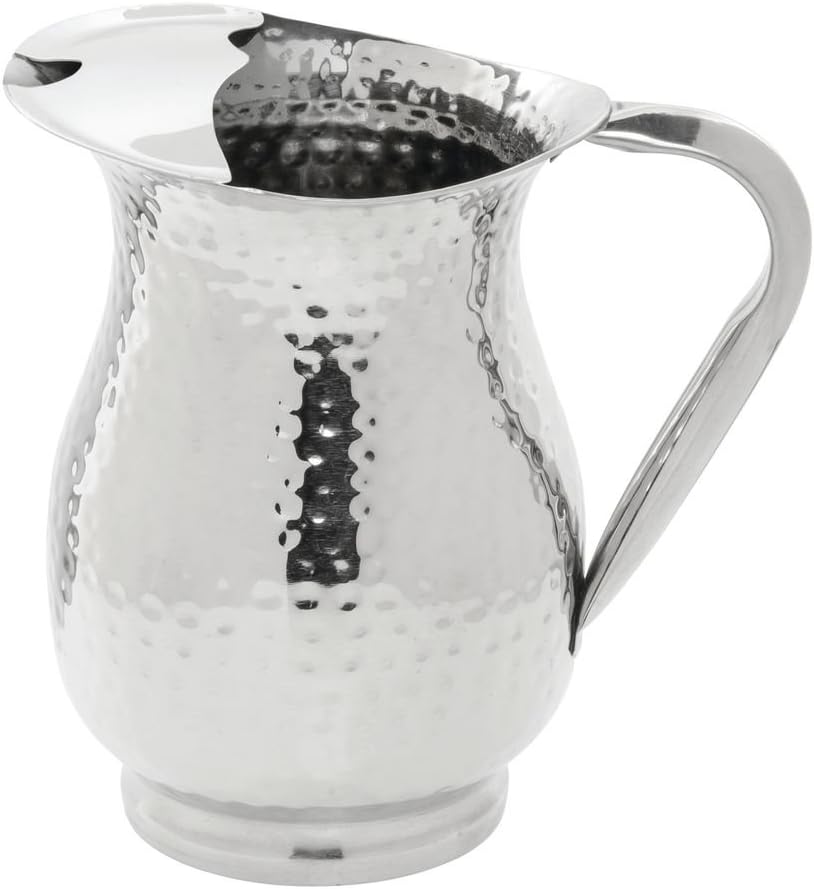 HUBERT Stainless Steel Water Pitcher with Ice Guard 48 Ounce, 7.25"L x 4.75"W x 7.28"H