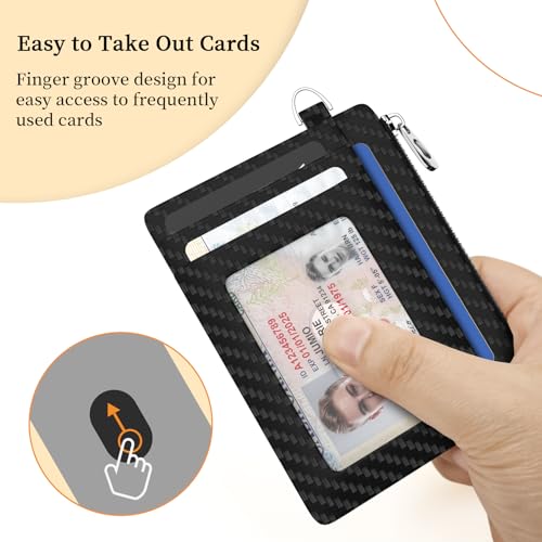 Image of Hancynir Small Minimalist Wallet Men Credit Card Holder, Slim RFID Blocking Keychain Card Wallets, Cute Mini Front Pocket PU Leather Thin Travel Zipper Coin Cash Wallet Organizer for Mens Gifts