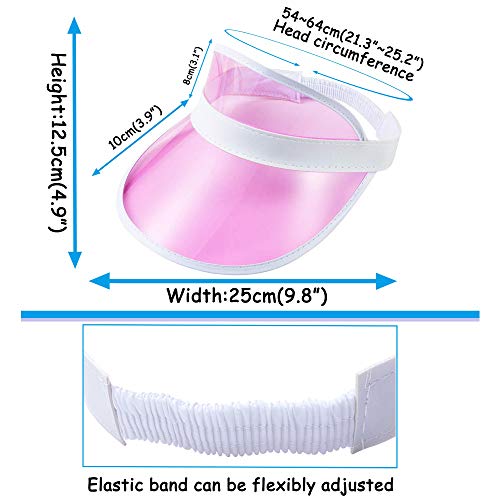 12 Pack Visors For Women Sun Hats Clear Vintage 80S 90S Cute Candy Colored Bingo Bachelorette Bride Outdoor Beach Sports Golf Sunhat Party Cap (Clear Pink-12Pcs) #TOP4