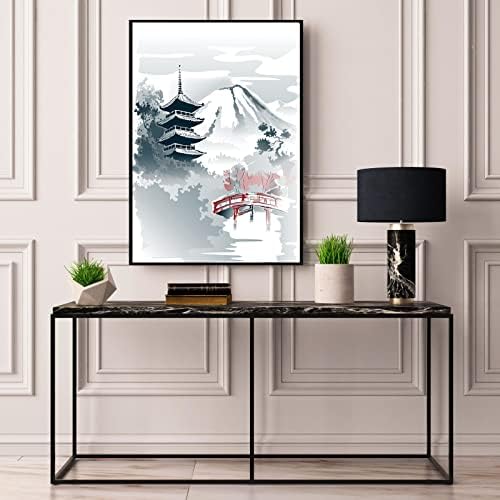 Japanese Vintage Style Art Japanese Pagoda and Bridge Watercolour Gift Print Only | Japan Poster Prints | Wall Art Living Room Bedroom Decor Classic Vintage Poster Prints (5" x 7" Inches)