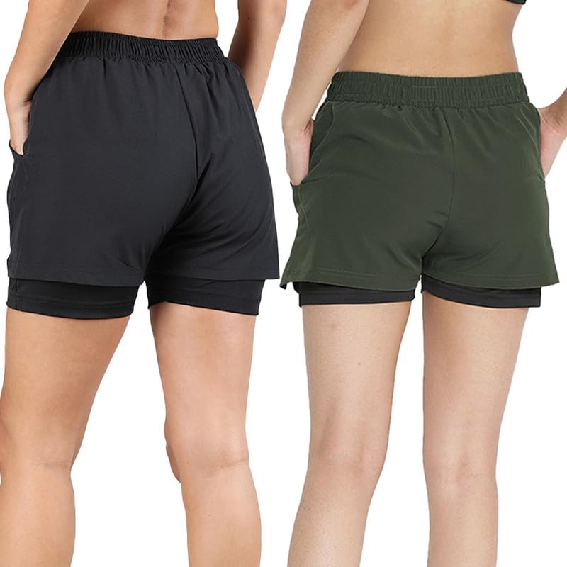 Image of CHKOKKO Double Layered Sports Combo Gym Workout Running Shorts for Women