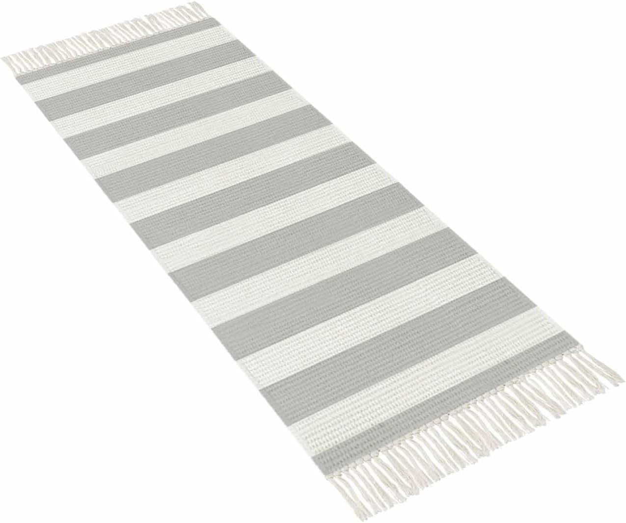 Pink Stripes Entryway Rug 3'x5', Washable Woven Cotton Area Rug with Tassels Throw Rug Bathroom Rugs, Farmhouse White Simple Vertical Striped Non Slip Carpet for Living Room Kitchen Office Dorm