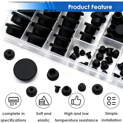 Image of smseace 90Pcs Rubber Plugs 9-Sizes 1 inch 7 /8 inch 3 /4 inch 5 /8 inch 1 /2 inch 3 /8 inch 5 /16 inch 1 /4 inch 1 /5 inch Assorted Sizes Silicone Stoppers Rubber Plugs for Holes Used for Tube,Bathtub,Kitchen and Outdoor Equipment