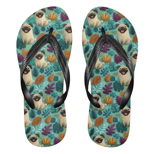 Flip Flop Sandals Floral Pug Print for Women Men Beach Outdoor XS
