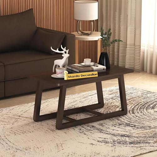 Image of MAMTA DECORATION Solid Sheesham Wood Coffee Table for Living Room | Wooden Center Table for Home, Office & Lounge | Modern Tea Table with Cross Base Design | Rectangular Coffee Table | Walnut Finish