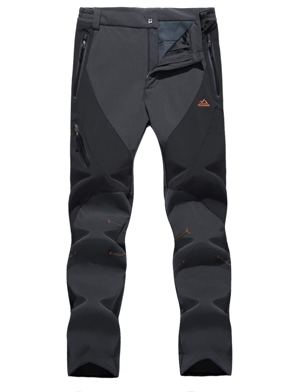 EKLENTSON Pantalones Forrados de vellón para Hombre Senderismo Pantalones de Camping Impermeable Pantalones de esquí Snowboard Pantalones Softshell, Gris Oscuro, 38