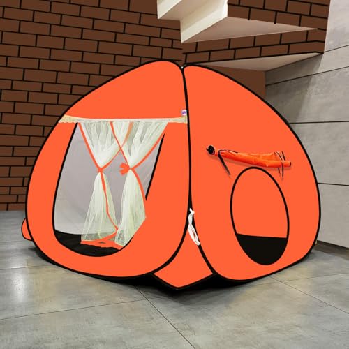 Image of SILVER SHINE Foldable Kids Play Tent House | Pop-Up Playhouse for Boys & Girls (Up to 10 Years) | Multi-Purpose Indoor & Outdoor Tent with Mosquito Net | Fun Orange Theme - Easy Setup & Portable