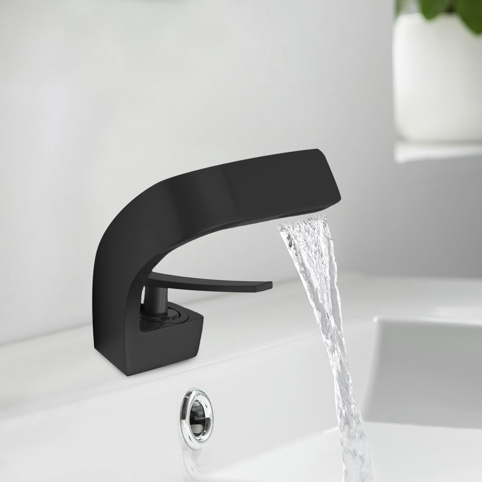 Robinet cascade de salle de bain - Design moderne - Élégant - En cuivre - 0 à 80 °C - Noir
