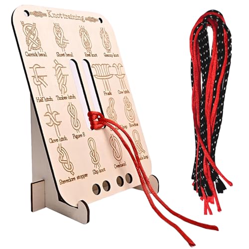 Image of Learn Knot Training Board, Wooden Knot Tying Practice Board Kit with 16 Popular Knots and 10 Nylon Paracord, Outdoor Survival Skills Essentials for Camping Backpacking, Sailors, Kids, Survivalists