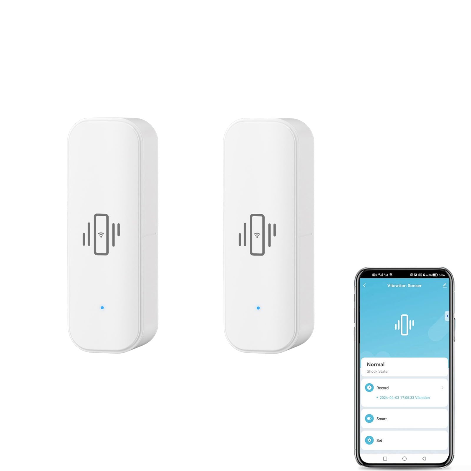 Sensor de vibración WiFi, mini detector inalámbrico de rotura de vidrio para alarma y automatización del hogar inteligente, no requiere concentrador, compatible con Tuya/para aplicación Smart Life (2