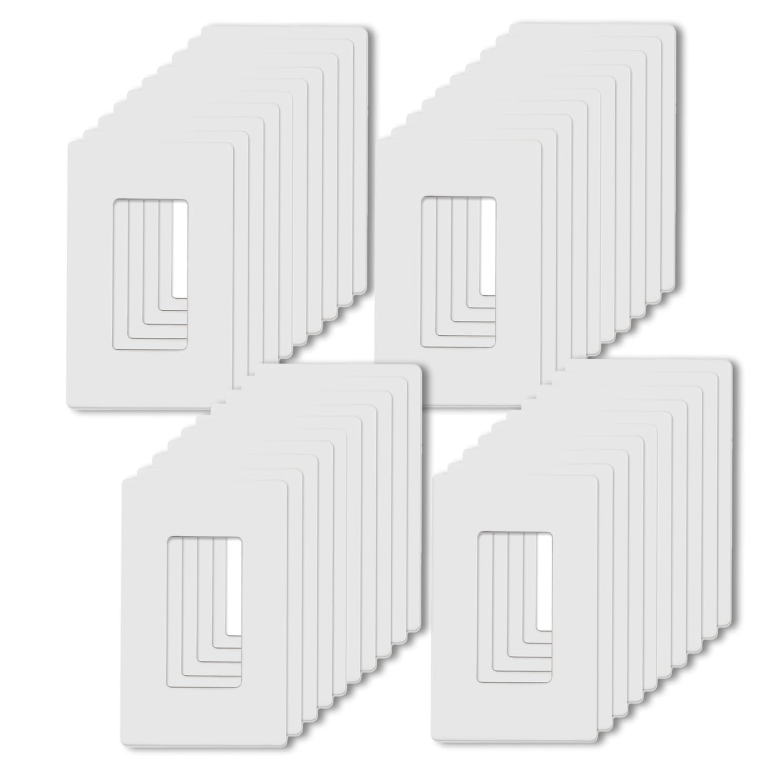 ABBOTECH 1-Gang Screwless Decorator Wall Plates, Child Safe Standard Size Outlet Cover, Unbreakable Polycarbonate Thermoplastic,Glossy White, 40 Pack,UL Listed