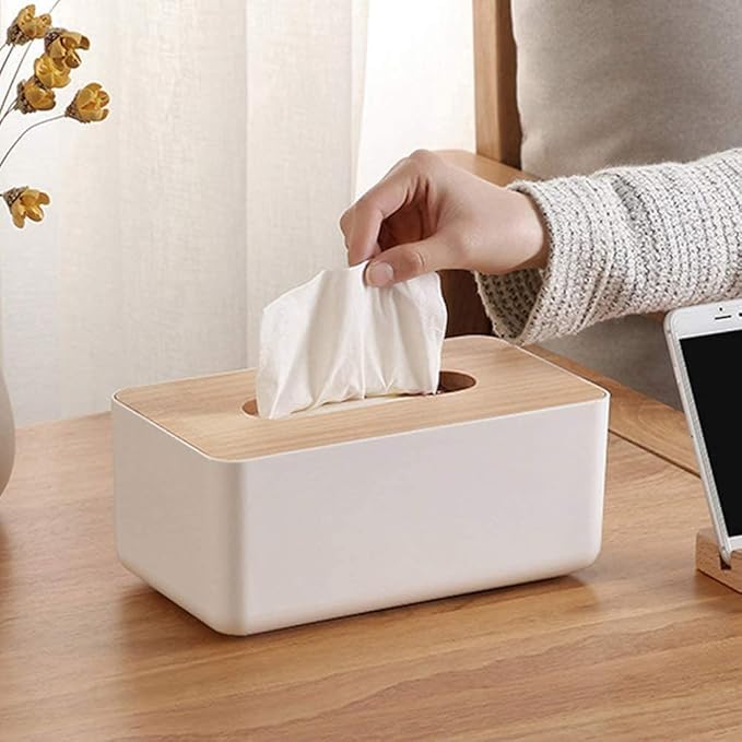 Xeerabdi Wooden Tissue Box Cover | Handmade Rustic Tissue Holder for Bathroom, Kitchen, Office | Stylish Refillable Tissue Dispenser | Fits Standard Rectangular Boxes 3
