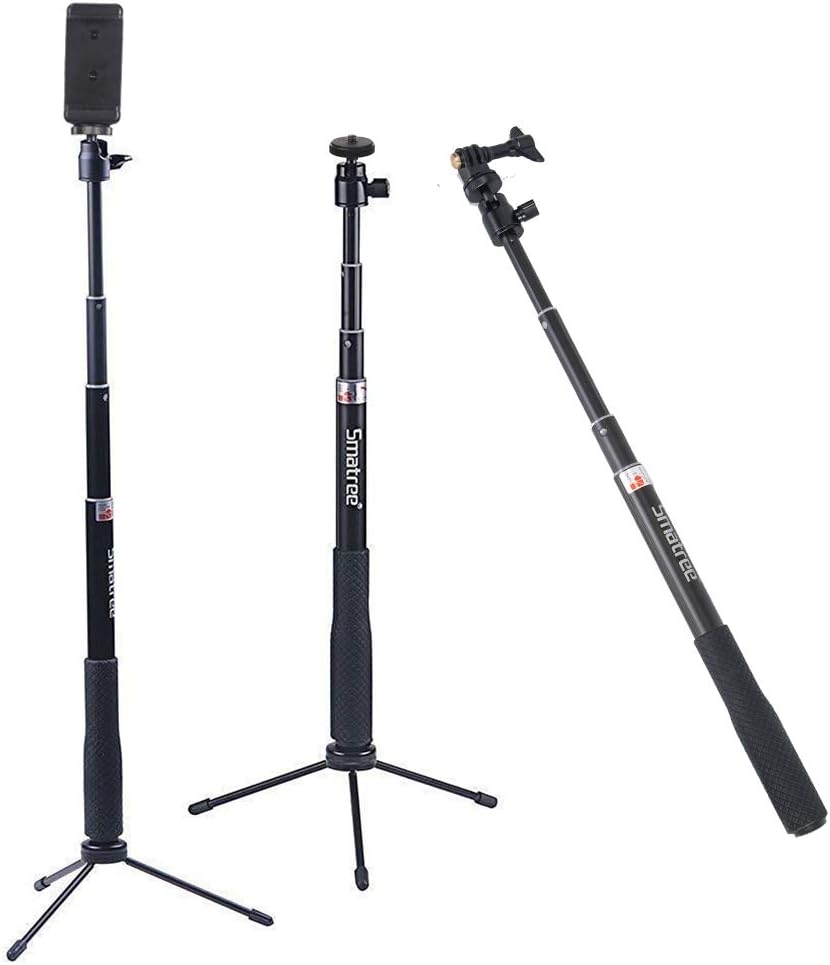 SmaPole Q3 Telescoping Pole, Selfie Stick with Tripod Stand for GoPro Fusion/Hero 2018/8/7/6/5/4/3/2/1/Session Cameras, DJI Osmo Action