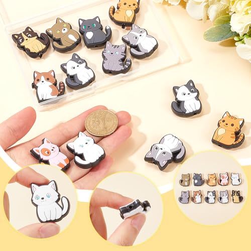 SUNNYCLUE 1 Box 20Pcs 10 Colors Cat Pen Beads Animal Focal Bead Plastic Colorful Cartoon Cats Shaped Pet Animals Spacer Loose Bead for Beadable Pens Keychains Lanyard Jewellery Bracelets DIY Crafting - Image 4