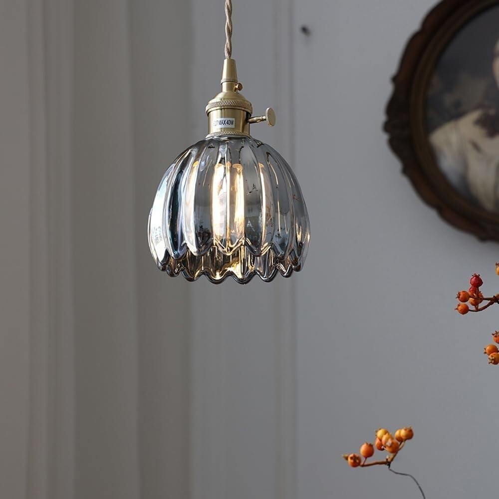 Lampa wisząca w stylu vintage, szklana lampa wisząca z uchwytem z mosiądzu i przełącznikiem obrotowym, lampa sufitowa na wyspę kuchenną (szary