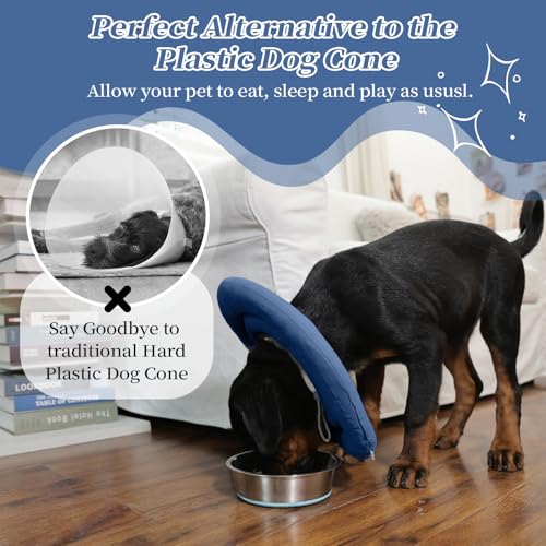 Image of IDOMIK Dog Recovery Collar, Waterproof Soft Dog Cone After Surgery, Comfy Protective Elizabethan Collar Alternative for Dogs Cats, Adjustable Pet Neck Donut Cone Anti-Licking Biting Wounds,Navy,XL
