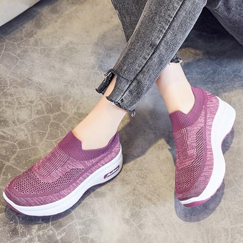 Baskets compensées pour femme en tricot respirant : chaussures de marche légères et décontractées