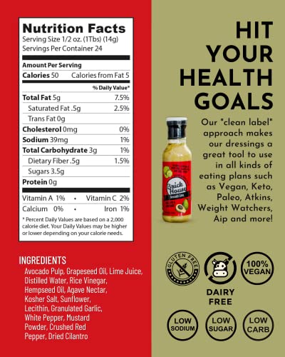 Avocado Lime Vegan Salad Dressing & Marinade With Cilantro & Crushed Red Pepper. Keto, Paleo, Low Sodium, Low Carb, Low Sugar, Low Calorie, Gluten Free, Dairy Free By Brick House Vinaigrettes (12Oz) #TOP3