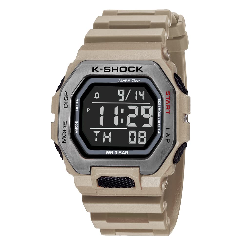 Shocknshop Rubber Digital Sports Square Dial Led Unisex Watch For Men And Women (Black Dial And Khaki Strap) -Wch32, Beige Band (B0BW4FRQRX) Amazon Price History, Amazon Price Tracker
