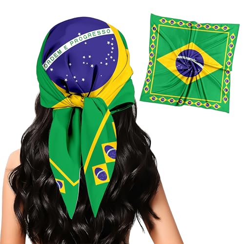 pqisdnsyh Fashion Bandana for Women Brazil Flag Silk Scarf 27.5x27.5 Lnches - Large Square bandanas Satin Hair for Sleeping Travel Fashion Gift.