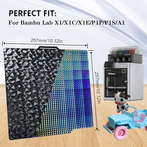 Image of IdeaFormer-3D Double Sided H1H PEO Build Plate for Bambu Lab X1 X1C X1E P1P P1S P2S A1, Smooth Phantom H1H+Diamond PEO Spring Steel Sheet Flexible Plate 257x257mm for Bambu 3D Printers