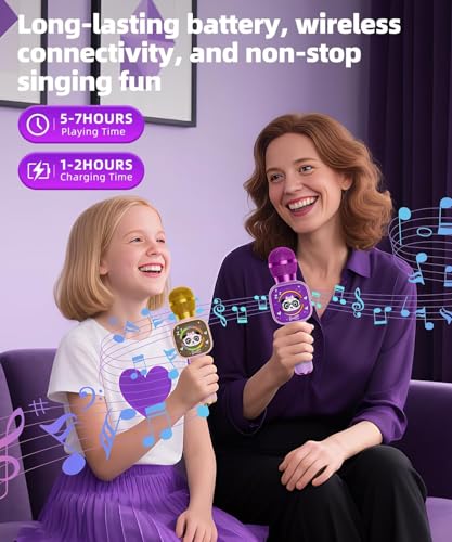 Image of ShinePick Karaoke Mic with Speaker for Kids & Adults, Wireless Bluetooth Microphone for Singing, 5 Magic Voice Changer, RGB Lights, Portable Mike Gift,1200mAh Battery, Type-C Charging (Purple)