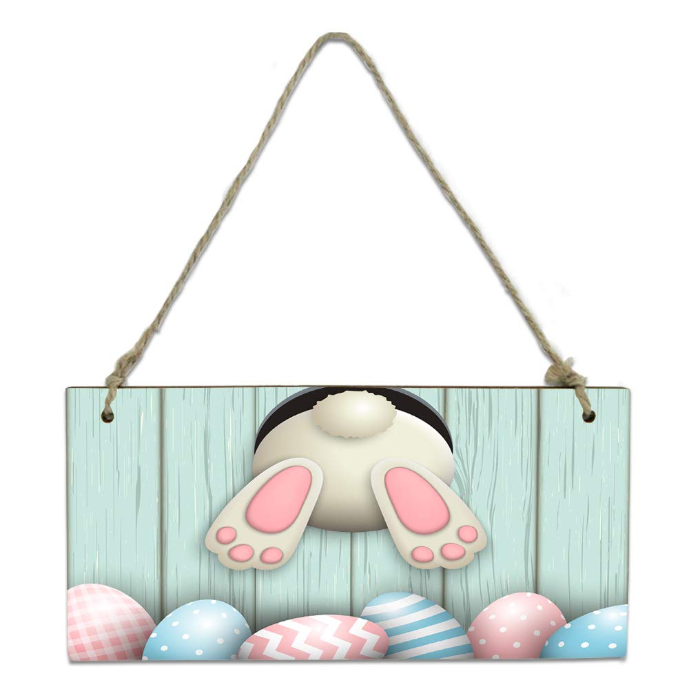 Welcome Sign Porch Decor for Front Door Wooden Hanging Sign,Happy Easter Cute Rabbit Animal Pattern Wooden Door Hangers for Outdoor Indoor Home Decorations,8x4in