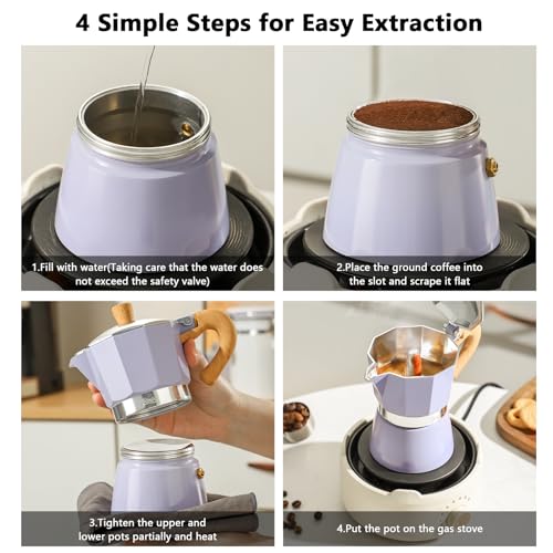 Image of Bincoo Cute Espresso Maker Stovetop - Small Moka Pot 2 Espresso Cups /120ML,Espresso Pot Italian Coffee Maker for Home Camping Cafe Office (Purple)
