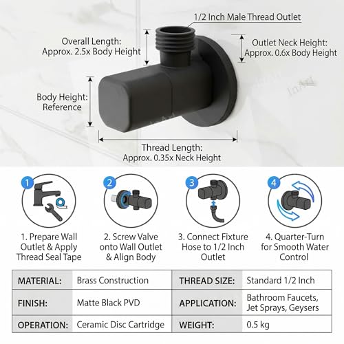 Image of InArt Brass Angle Valve For Bathroom | 100% Heavy-Duty, Leakproof Brass Body| Angle Stop Cock with Wall Flange | Single Way Cock Ideal for Bathroom, Toilet & Kitchen Use Matt Black - 5 Year Warranty