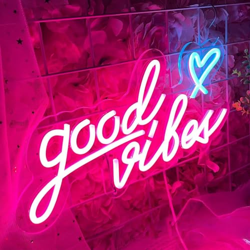 Uennm Neon Light Sign,Good Vibes LED Neon Light Sign Piastra in Acrilico, Insegna Luminosa LED Scritte Neon, Grande Insegna al Neon a LED Personalizzata per Feste Compleanno Matrimoni Negozi Bar