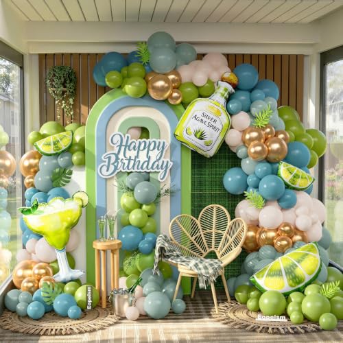 Agave Spirit Margarita Bottle Balloon Garland Sage Green Blue Party Decor