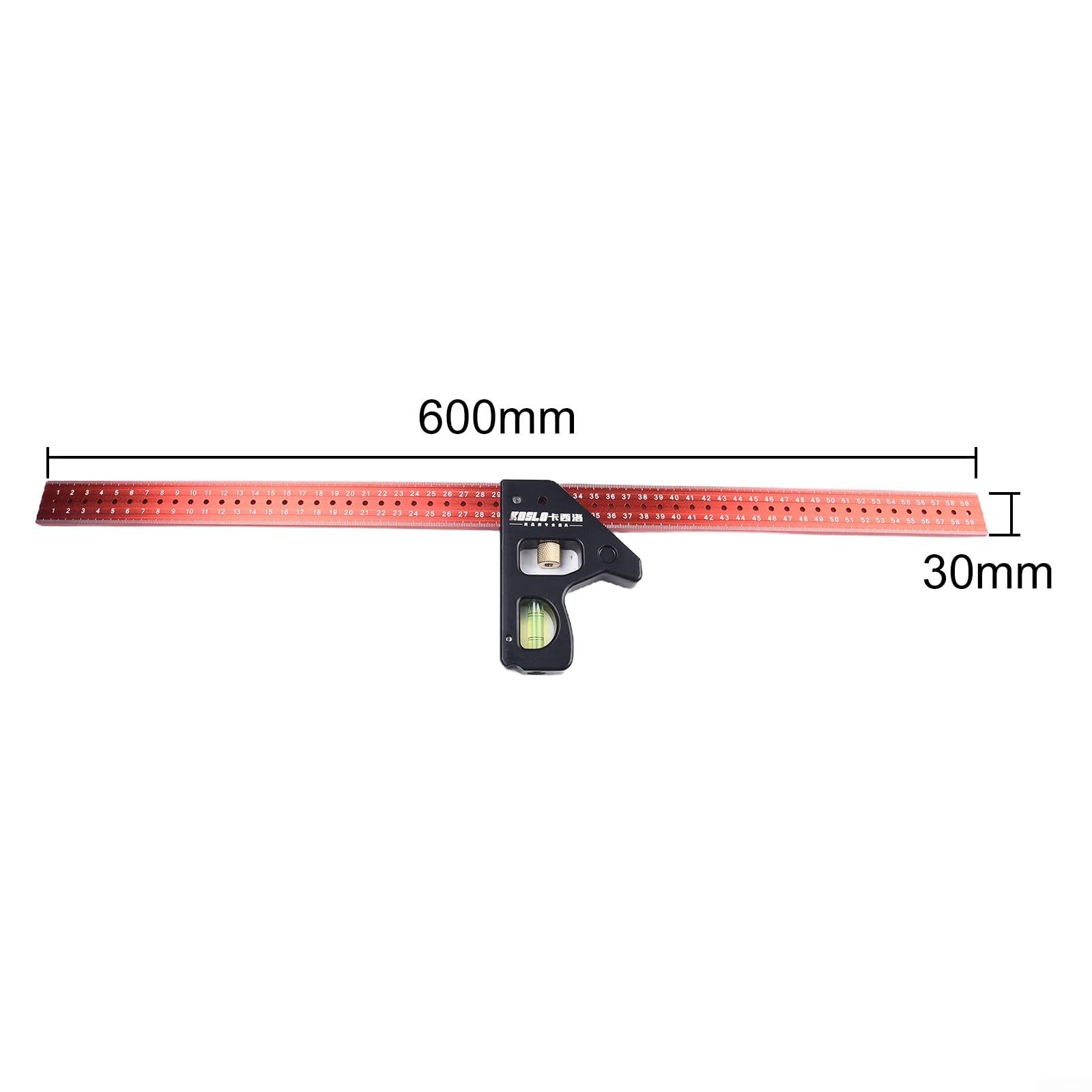 Équerre combinée, règle d'angle en acier inoxydable, équerre de menuiserie réglable avec niveau à bulle, outil de mesure pour menuisier ingénieur (600 mm)