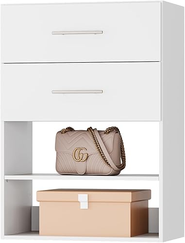 ROOMTEC Armario de torre corta de 19.5 pulgadas con 2 cajones, sistema modular de armario con cajones y estante, organizador de armario para