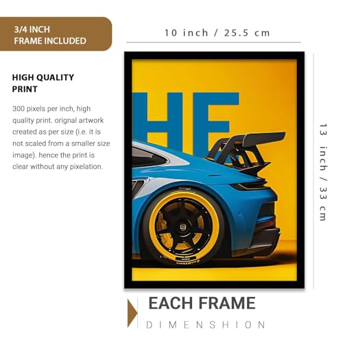 Image of HOMESY Sports Car Framed Posters Gift Items for Boys Room | Wall Decoration for Bedroom Living Room Office Gaming Room Decor | Sports Car Poster with Frame for Wall Decor Set Of 3 Size (10x13 inch, BLACK)