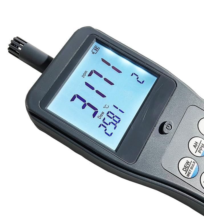Dewpoint Meter Integrated Dew Point Meter with LCD Display Resolution 0.01 Data Hold Function for Measuring Ambient, Wet Bulb and Dew Point Temperature,Relative Humidity