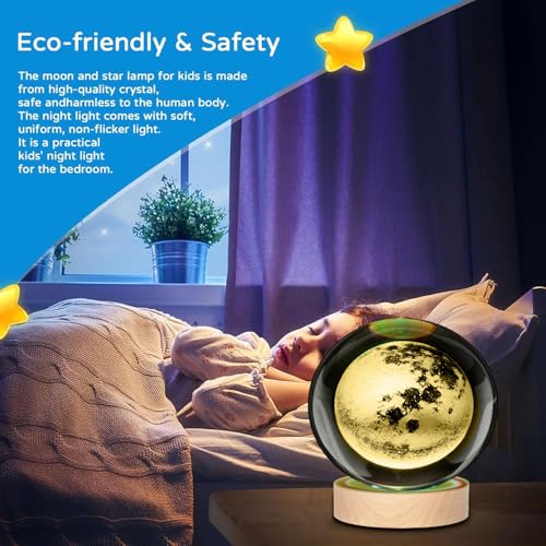 3D Moon Crystal Ball Night Light with Colorful LED - Kids Astronomy Decor