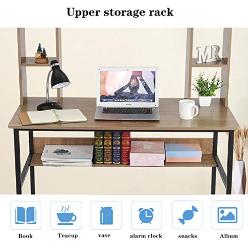 Computer Desk with Bookshelf 47 Inches Modern Writing Desk with Hutch Storage Shelves Home Office PC Laptop Study Table Workstation (Ship from US) (47x22.4x54.3 in, Brown) - Thumbnail 7