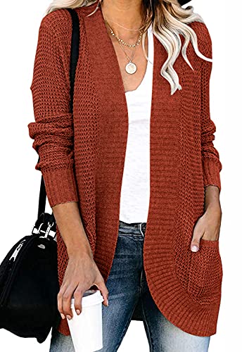 ZESICA Women s Long Sleeve Open Front Casual Lightweight Soft Knit Cardigan Sweater Outerwear,Rust,X-Large
