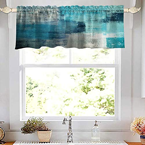 Jacrane Turquoise Blue Grey Kitchen Valance Curtains Abstract Art Curtain Valance Window Valance For Bedroom Bathroom Living Room Dining Room Valances Set 52X18 Inches 2 Pack #TOP4