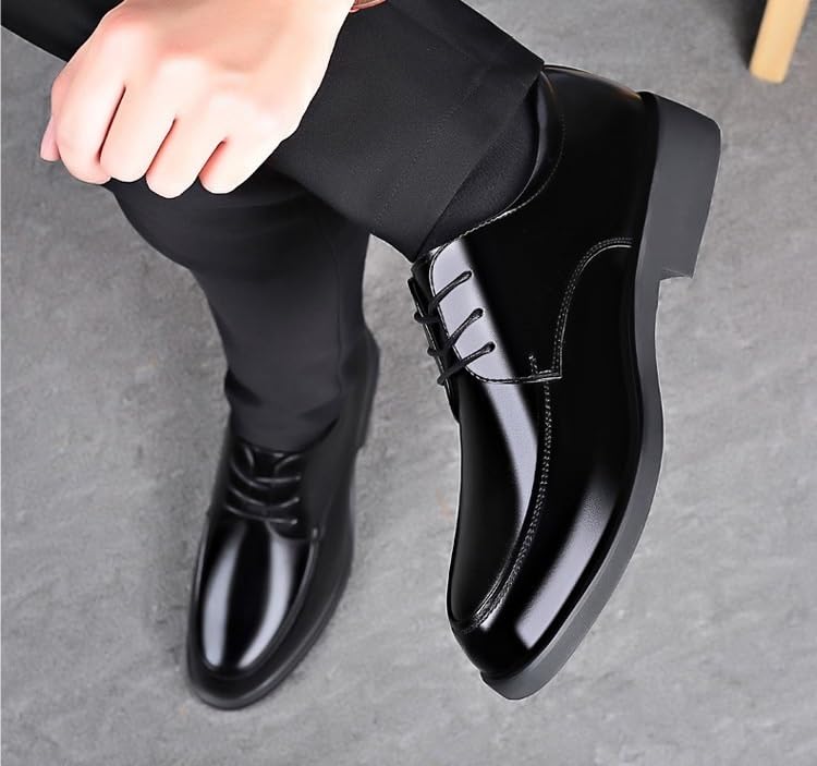 Comfortable Dress Shoes for Mens Dress Oxford Shoes for Men Lace Up Round Toe Formal Shoes Leather Apron Toe Shoes Block Heel Anti-Slip Low Top Slip Resistant Rubber Sole Party3